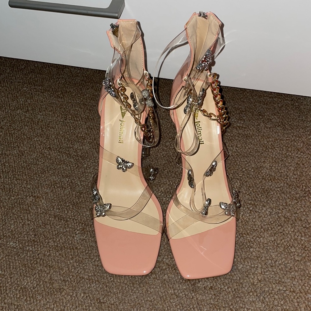 Baby pink butterfly heels